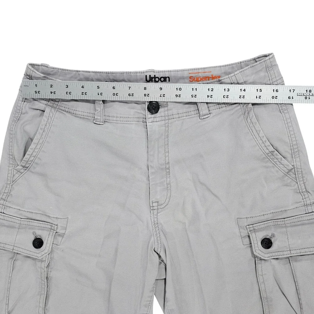 Urban Pipeline Cargo Shorts Mens 33‎ Grey Super-Flex Hits At Knee Stretch Cotton